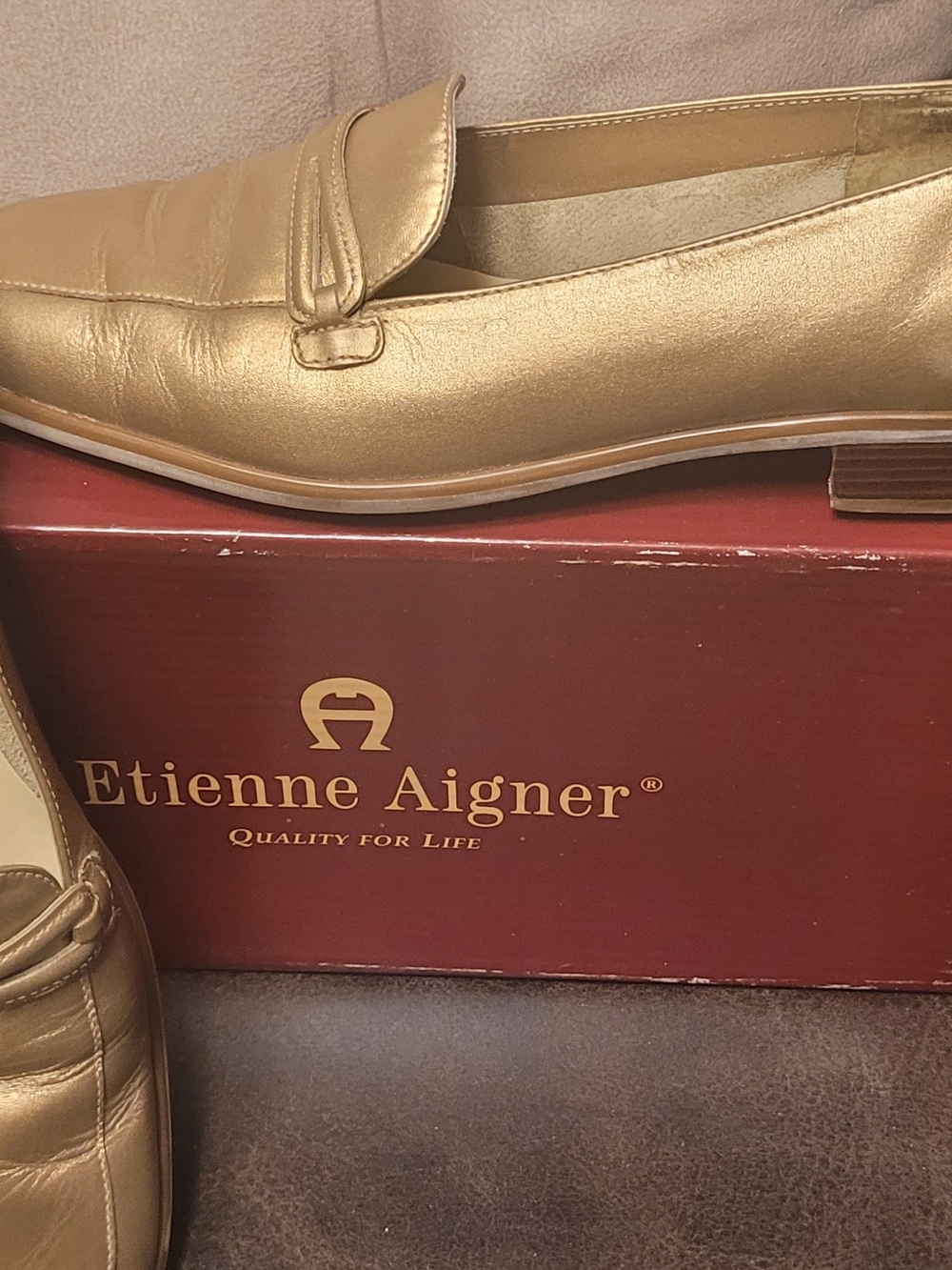 Etienne Aigner Gold Metallic Leather Loafers